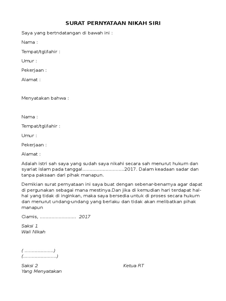 Contoh Surat Nikah Siri Informasi Seputar Dunia Militer