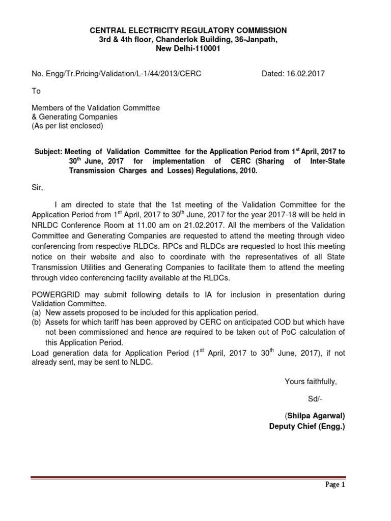 CERC Validation Committee Meeting 2017 | PDF | Economy Of India ...