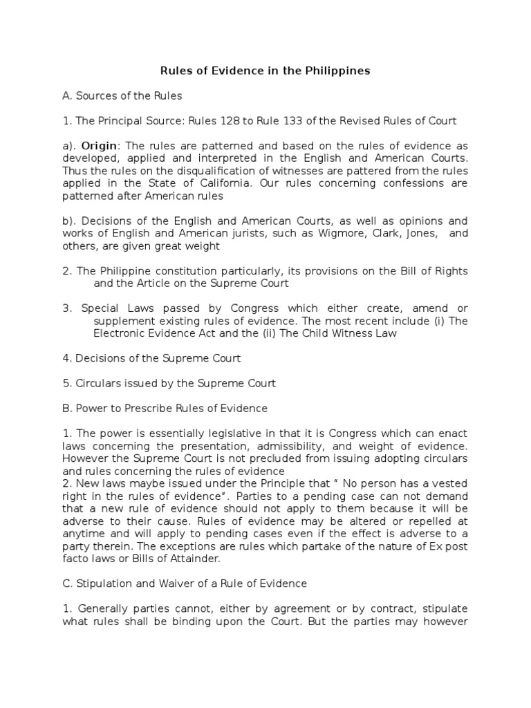 Rules of Evidence in The Philippines PDF Evidence (Law) Relevance