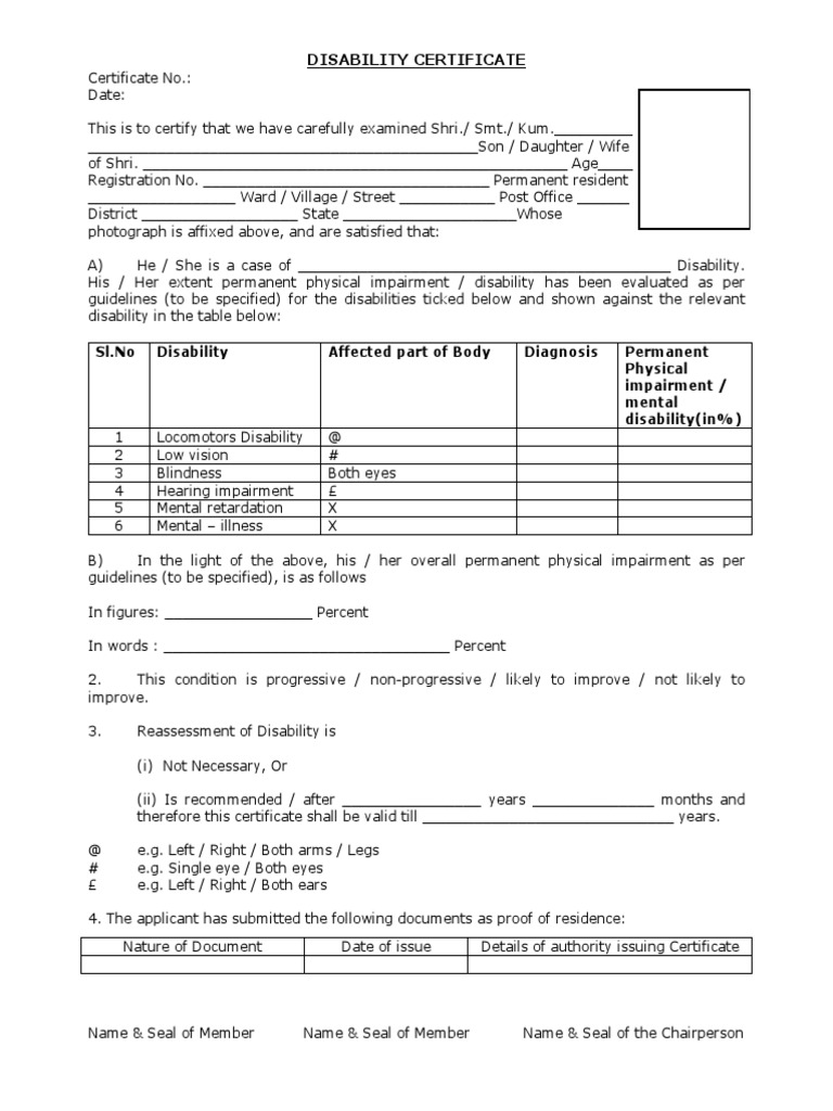 PWD Certificate PDF Visual Impairment Disability
