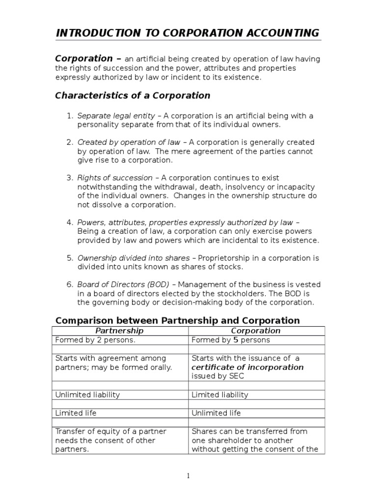 An InDepth Look at Corporation Accounting Characteristics