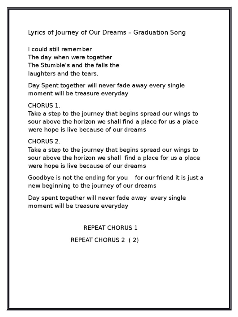 Lyrics of Journey of Our Dreams PDF Songs Musical Compositions