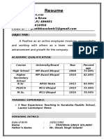Resume: Civil Line Jhiriya Rewa Distt. Rewa (M.P.) 486001 Mob. No: 9630614956 Objective