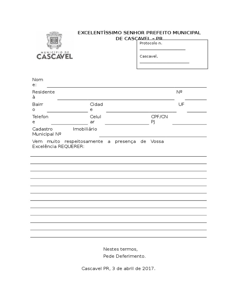 Modelo de Requerimento Da Prefeitura | PDF