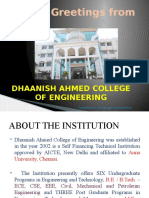 Warm Greetings From: Dhaanish Ahmed College of Engineering