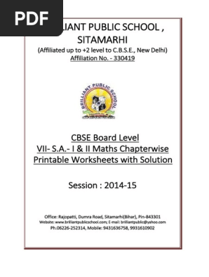 Doc 702B B.P.S. VII S.a. I II Maths Chapterwise 5 Printable Worksheets With Solution 2014 15
