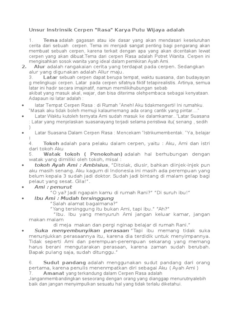 Analisis Unsur Intrinsik Cerpen Rasa Putu Wijaya