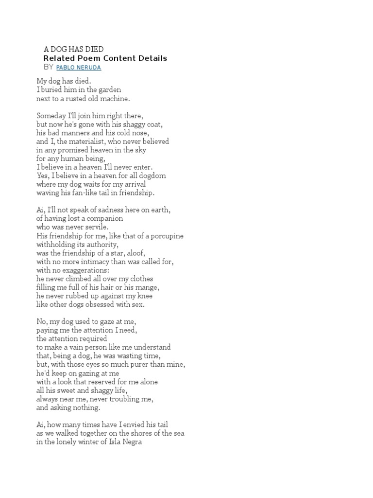 Related Poem Content Details A Dog Has Died PDF