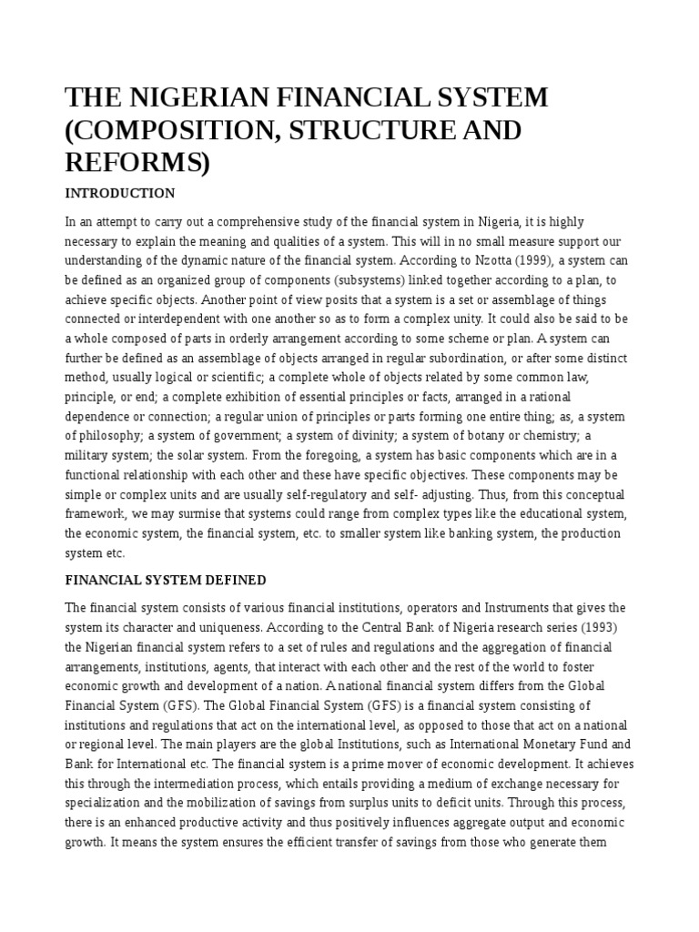 Nigerian Financial System PDF Financial Markets Banks