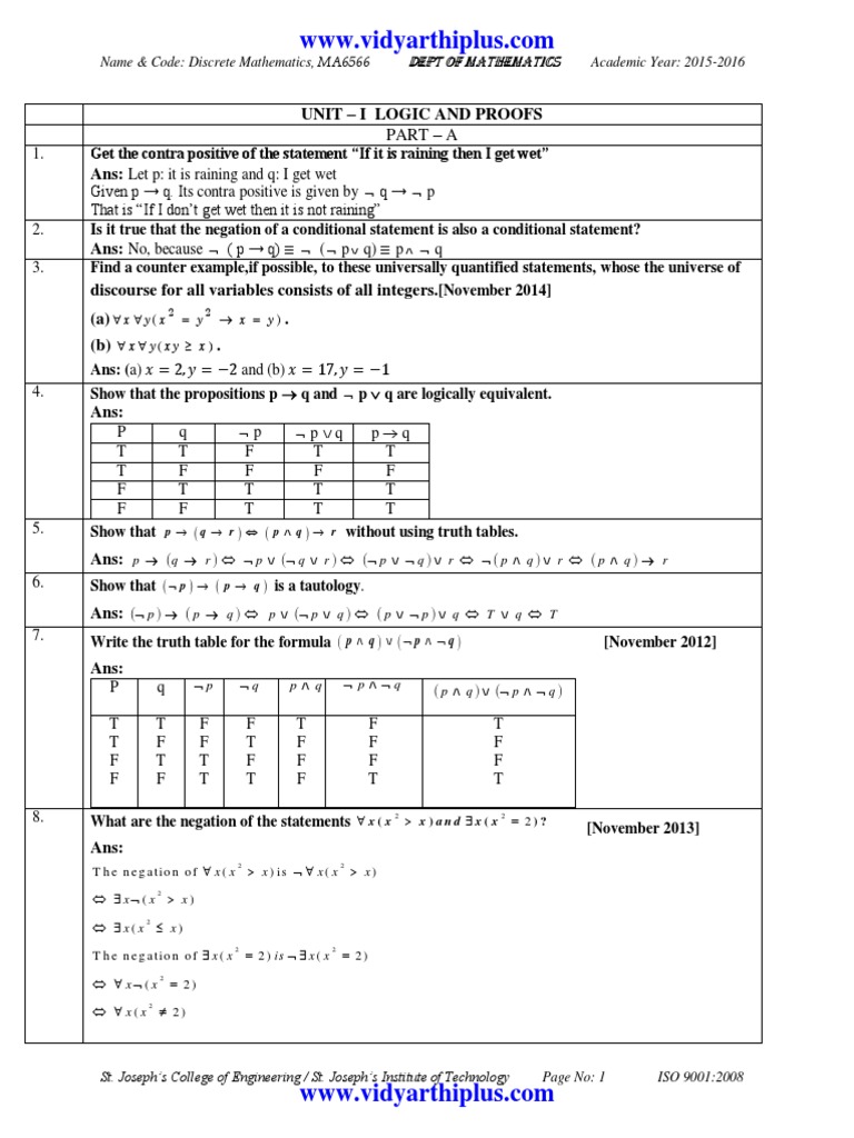 Discrete Maths QB | PDF | Logic | Logical Expressions