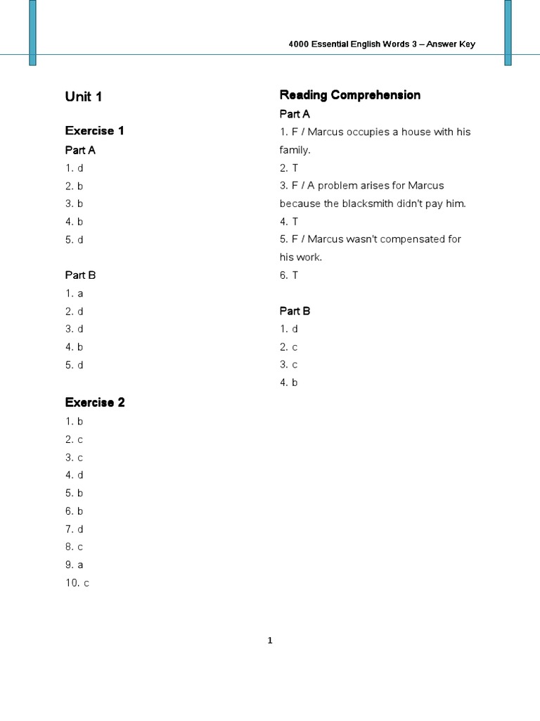 4000 Essential English Words 3 Key | PDF
