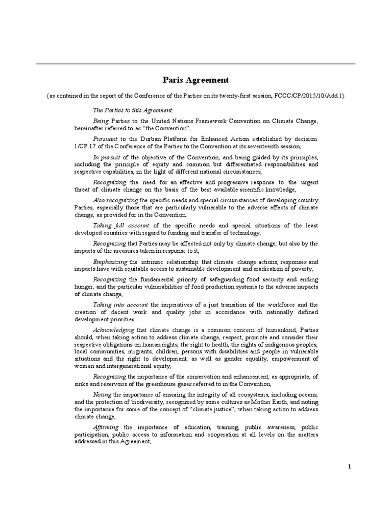 Paris Agreement Overview and Objectives | PDF | Climate Change ...