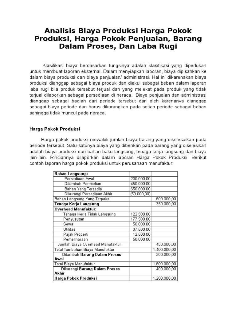 Analisis Biaya Produksi Pdf