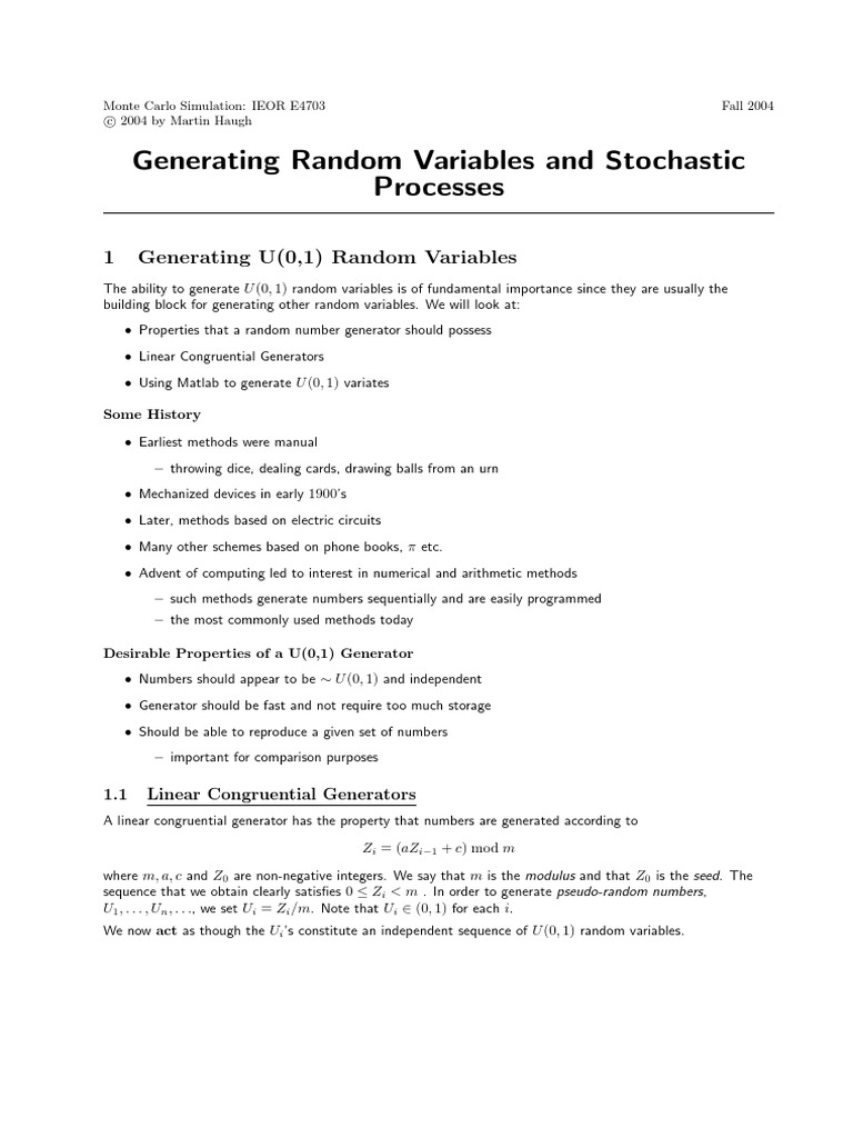 MCS Generate RV PDF | PDF | Stochastic Process | Probability Distribution
