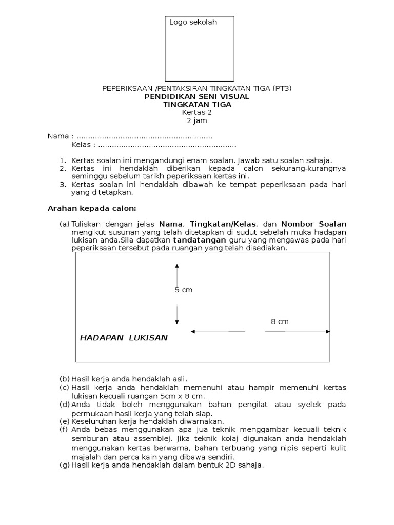 Contoh soalan kertas 2 PSV ting. 3