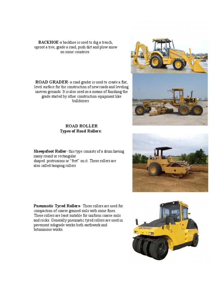 Equipment Used in Road Construction and Concrete Works