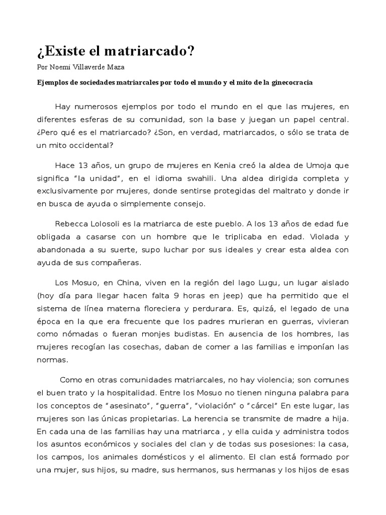 El matriarcado: mitos y realidades | PDF | Matriarcado | Patriarcado