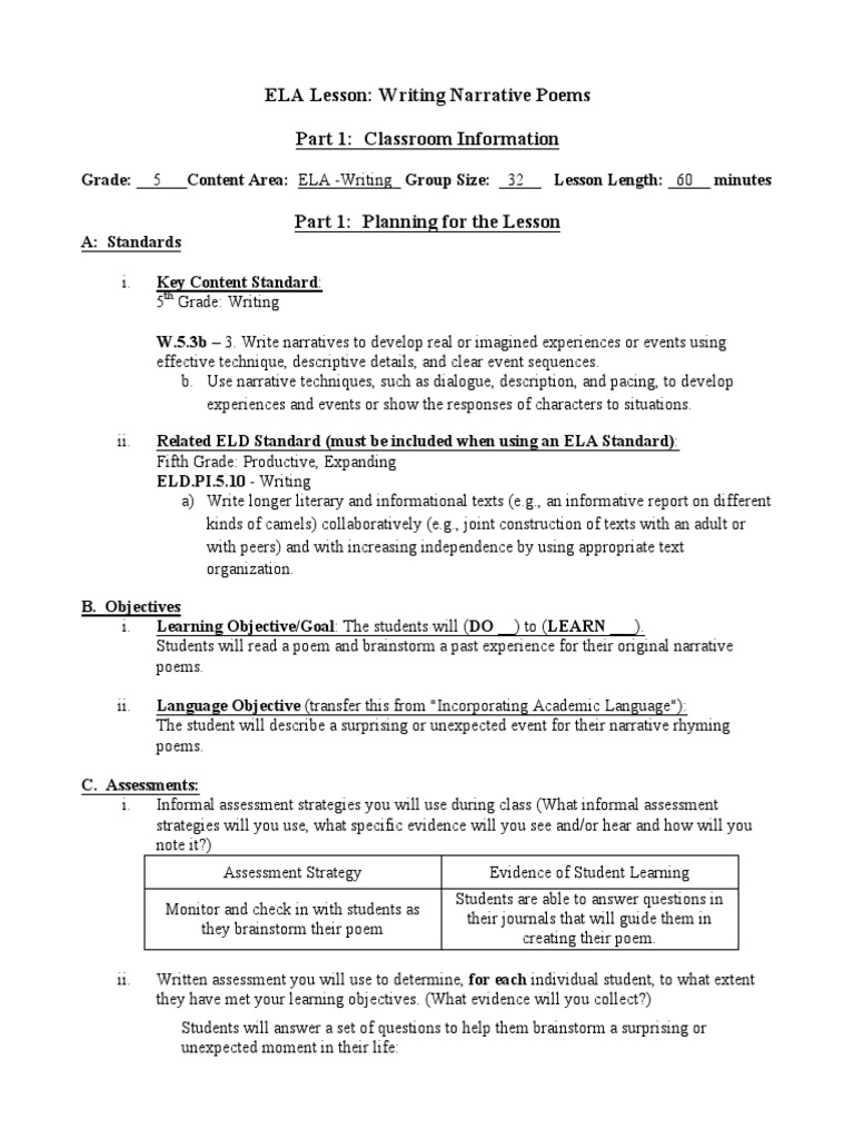 literary essay lesson plans 5th grade