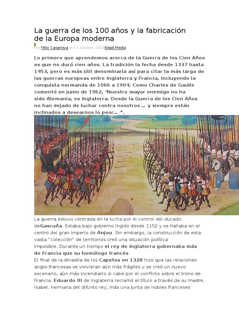 La Guerra de Los 100 Años y La Fabricación de La Europa Moderna