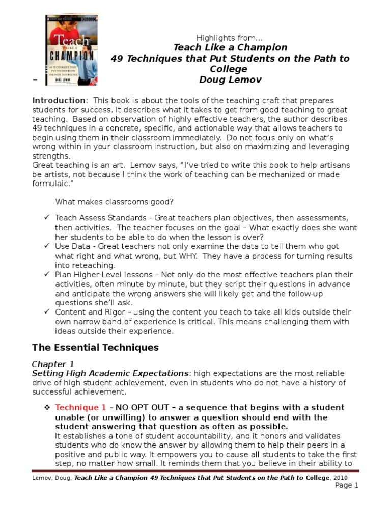 Teach Like a Champion Techniques Overview | PDF | Reinforcement | Question