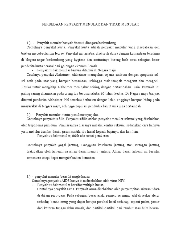 Perbedaan Penyakit Menular Dan Tidak Menular