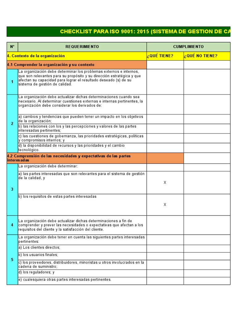 Checklist ISO 9001:2015 para Calidad | PDF | Gestión de la calidad ...