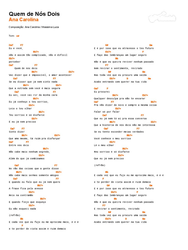 Letra De Ana Carolina Quem De Nós Dois