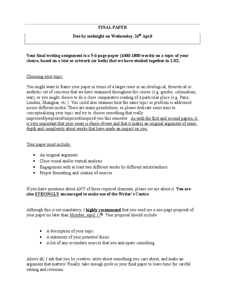 Final Paper Due by Midnight | PDF