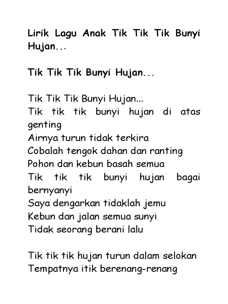 Lirik Lagu Anak Tik Tik Tik Bunyi Hujan Pdf