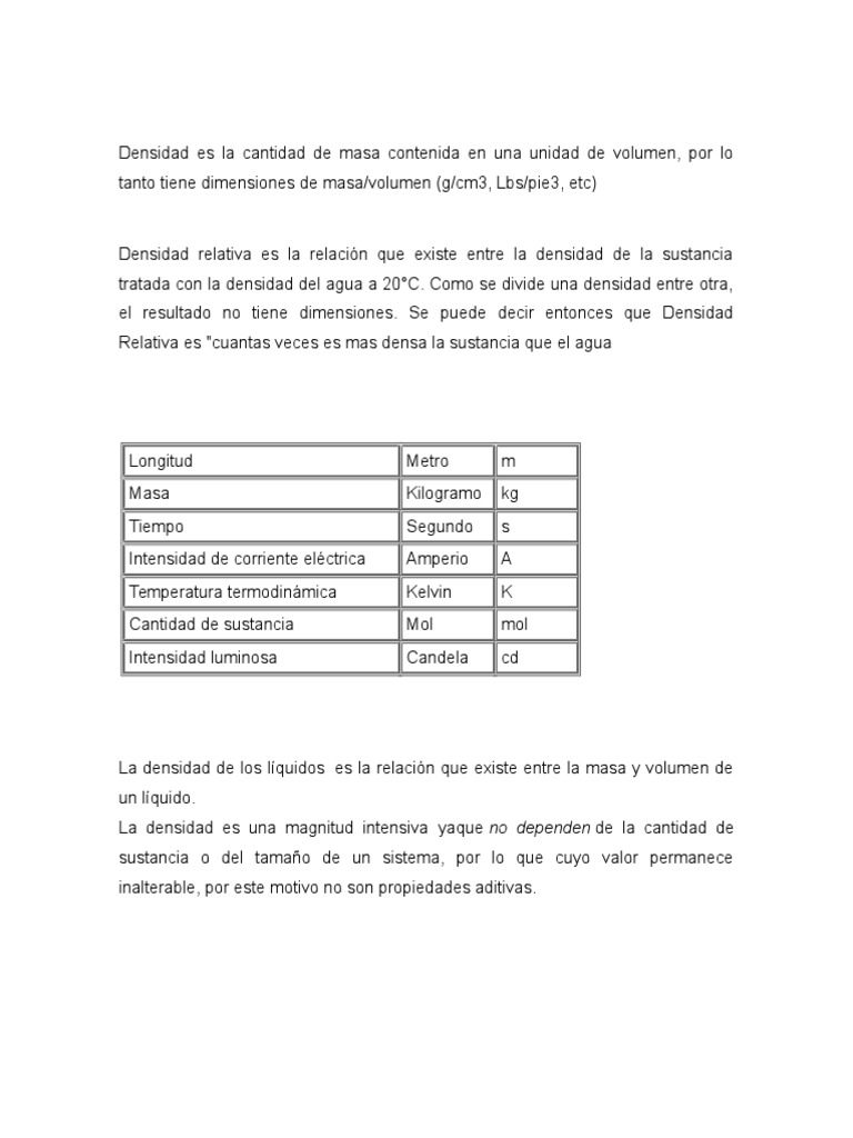 Densidad Es La Cantidad de Masa Contenida en Una Unidad de