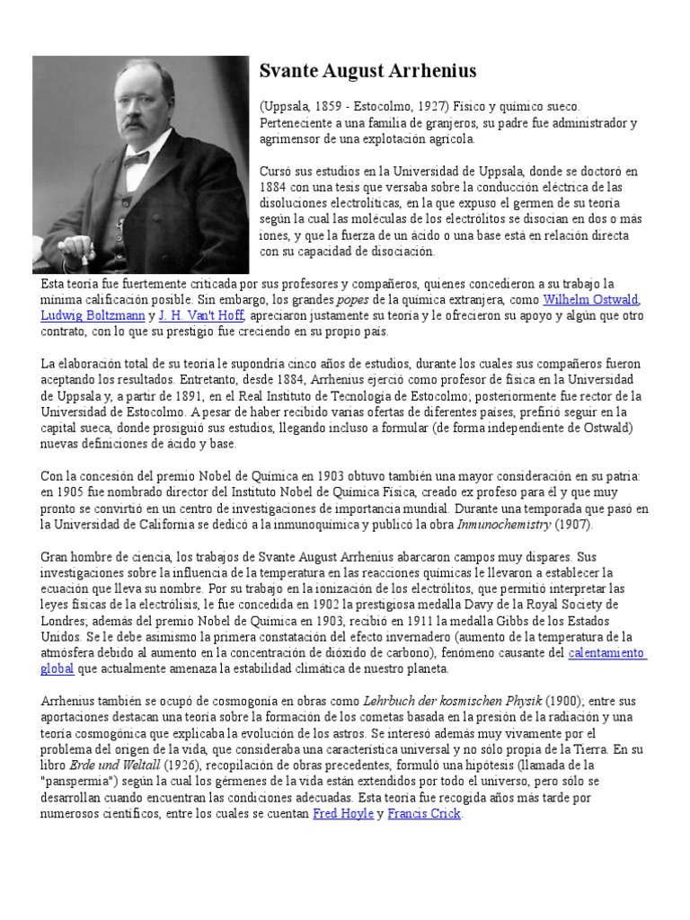 Svante August Arrhenius | PDF | Naturaleza | Ciencias fisicas