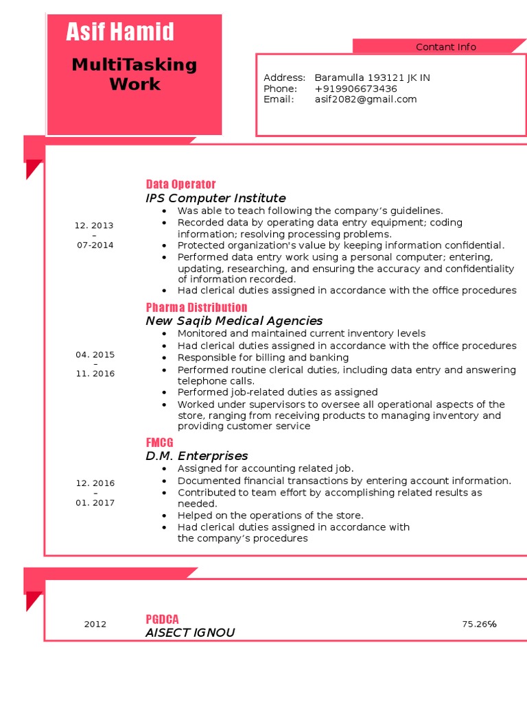 Asif Hamid: Multitasking Work | PDF | Inventory | Information Technology