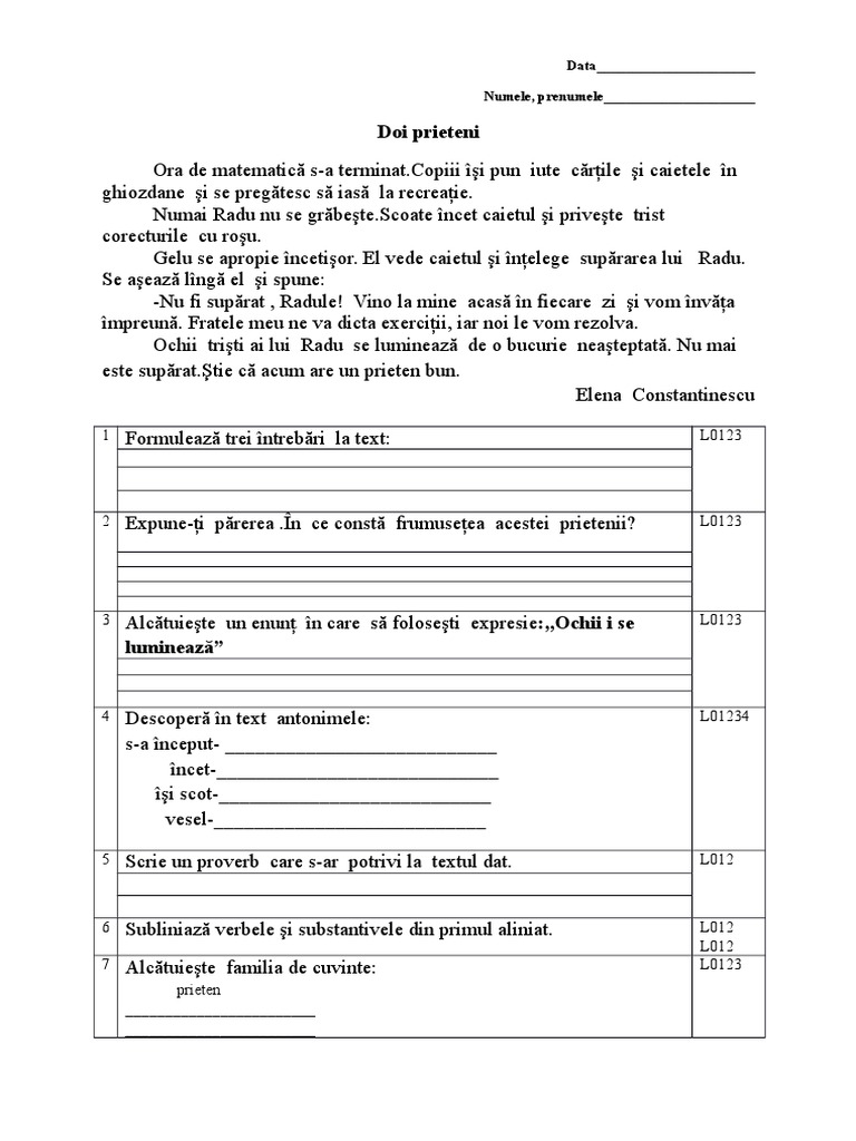 Evaluare Sumativa CL IV | PDF