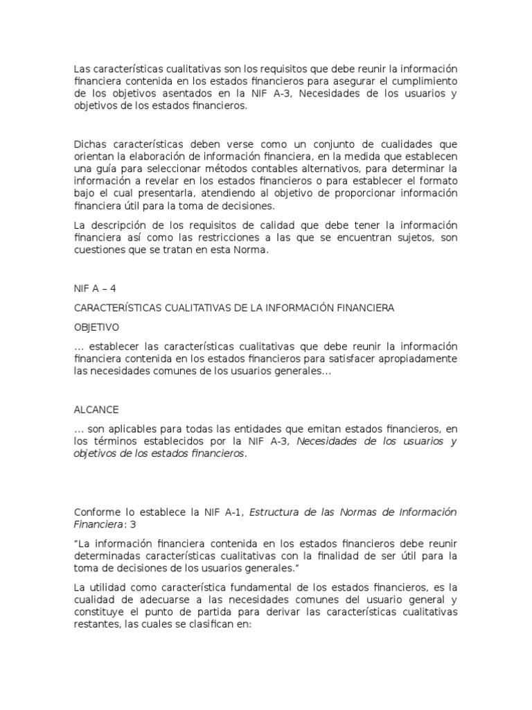Caracteristicas cualitativas de la informacion financiera