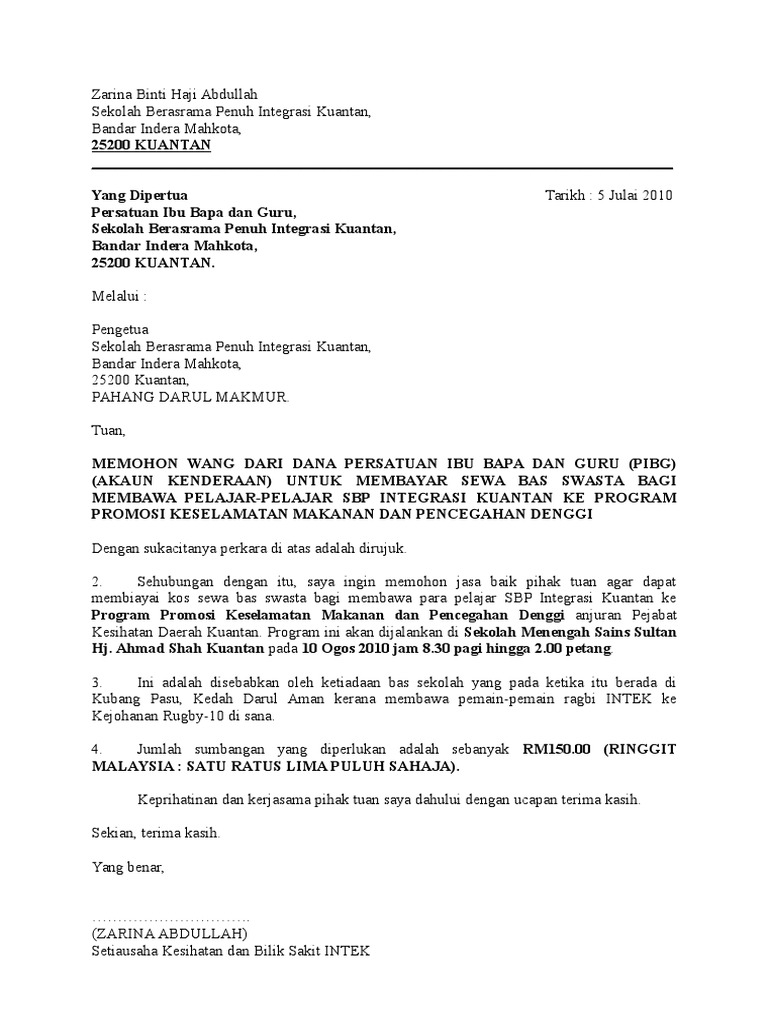 Surat Mohon Duit Bas Pibg Pdf
