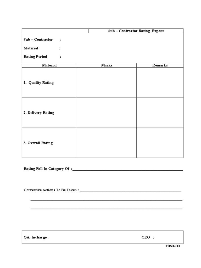 Sub Contractor Rating | PDF