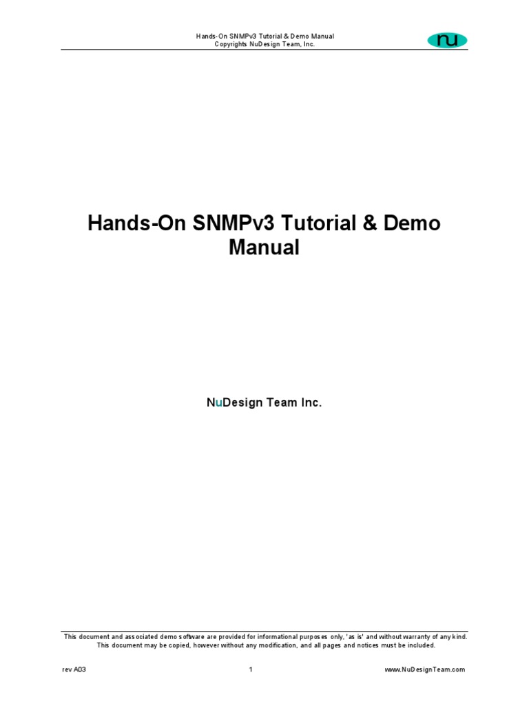 NuDesign SNMPv3 Tutorial & Demo Manual PDF | PDF | Cryptography | Key ...