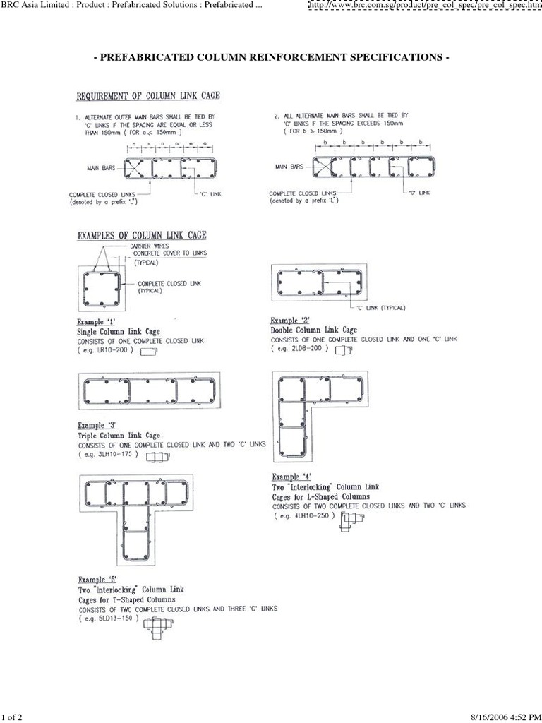 Prefabricated Column Reinforcement Specs | PDF