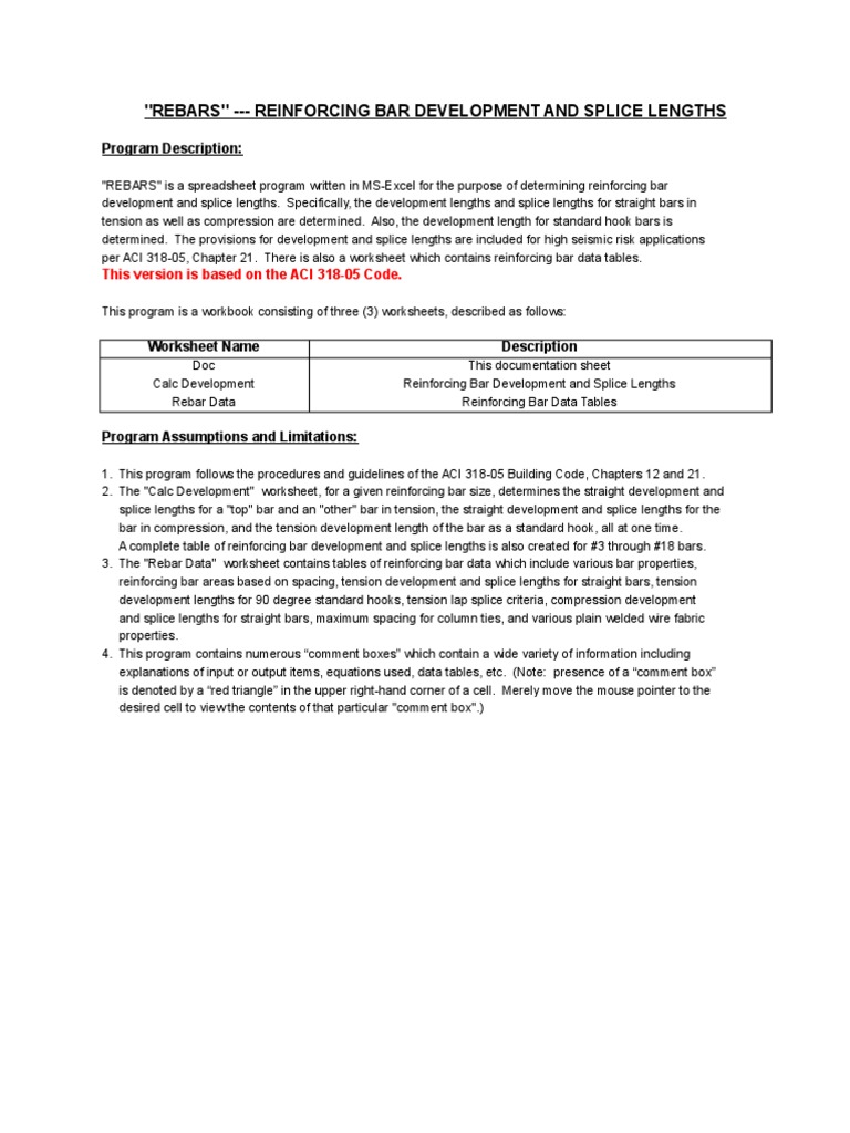 Rebar Development and Splice Lengths Guide | PDF