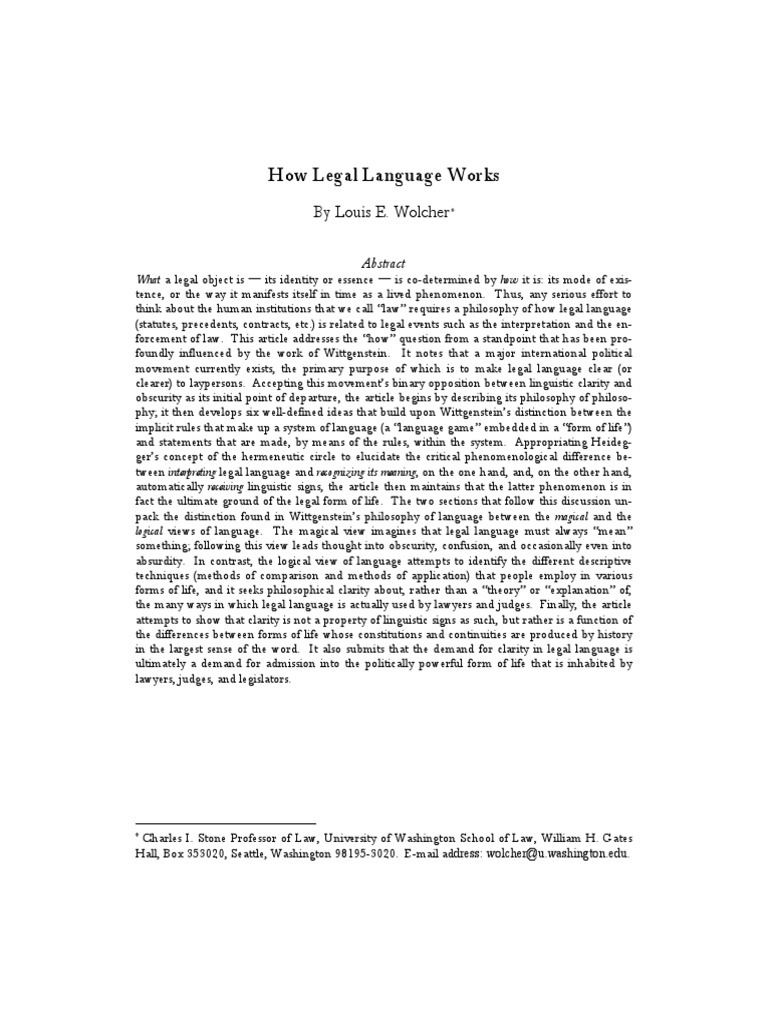How Legal Language Works Wolcher.pdf Proposition Jurisprudence