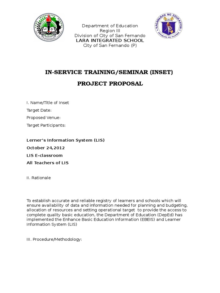 Project Proposal INSET LIS2 Further Education Teaching And Learning