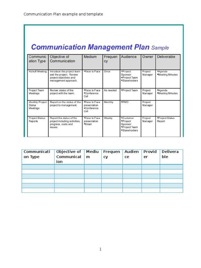 Communication Plan Template Example | PDF | Technology & Engineering