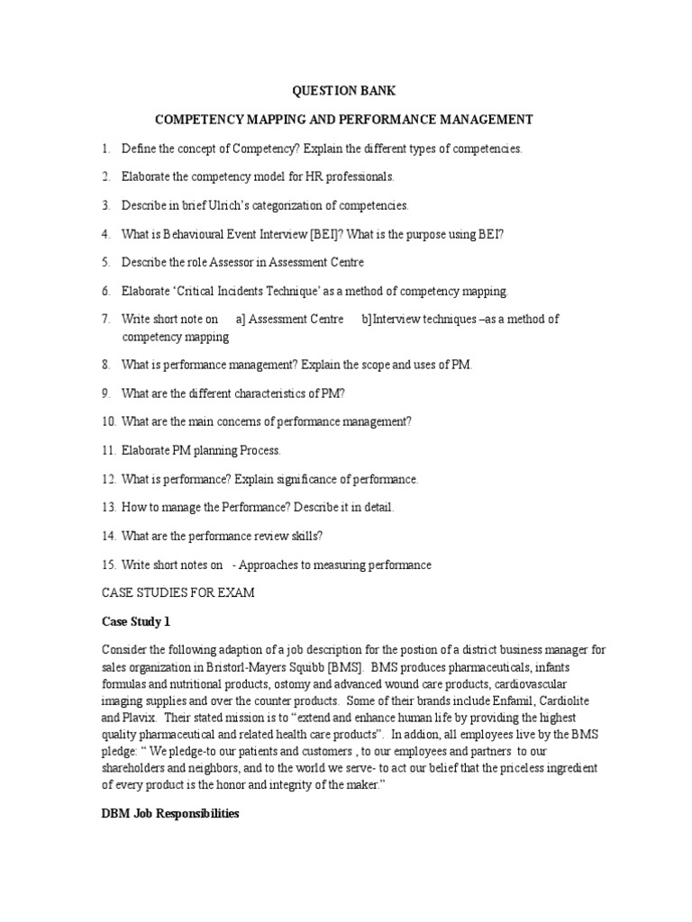 Question Bank Competency Mapping and Performance Management PDF