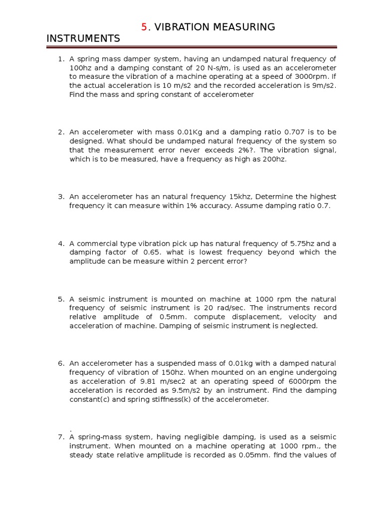 Types of Vibration Measuring Instruments | PDF | Accelerometer | Physics