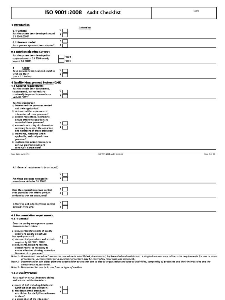ISO 9001:2008 Audit Checklist Guide | PDF | Iso 9000 | Verification And ...