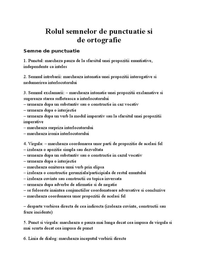Rolul Semnelor De Punctuatie Si De