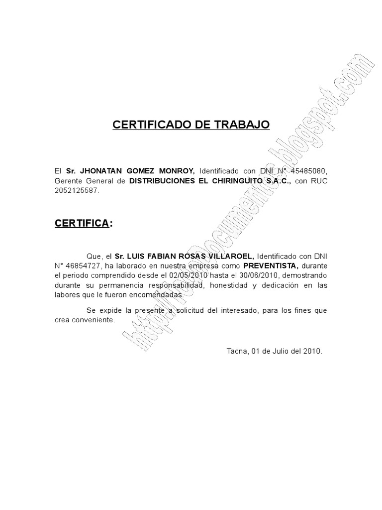Modelo de Certificado de Trabajo [TodoDocumentos.info]
