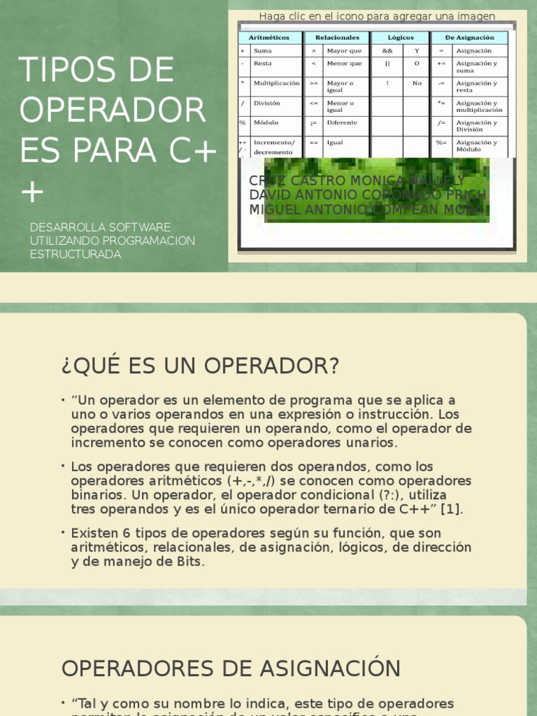 Tipos de Operadores en C++ | PDF | Puntero (Programación de computadora ...