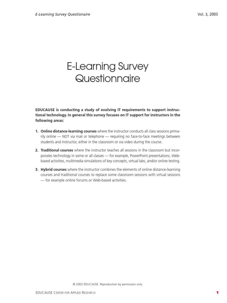 ELearning Survey Questionaire Vol PDF Educational Technology