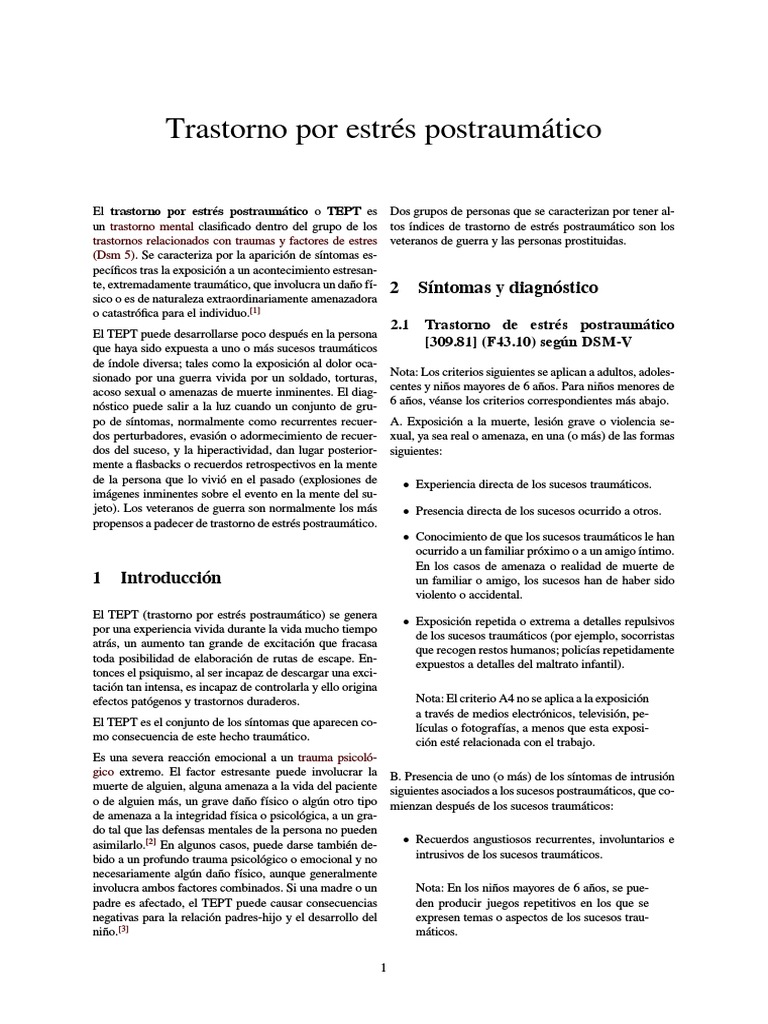 Trastorno Por Estrés Postraumático | PDF | Trastorno de estrés ...